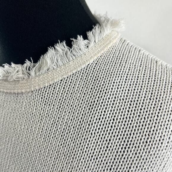 J.Mclaughlin White Sweater Cotton Knitted Crew Neck Thread Fringe Pullover S M? - Picture 5 of 8